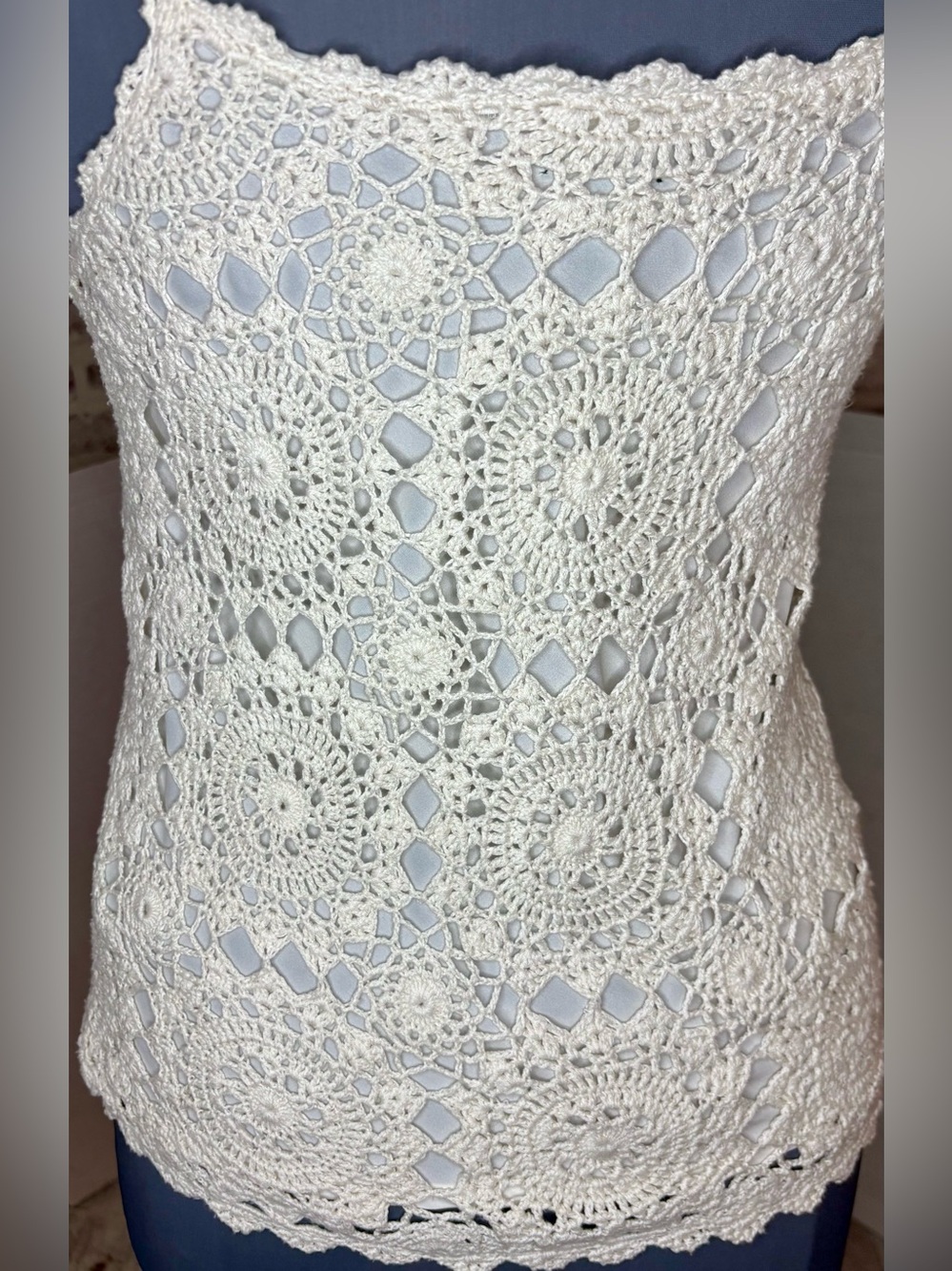 Lauren Ralph Lauren Sevilla Hand Knit Crochet Camisole Tank Pearl NWT Size M - Picture 6 of 13
